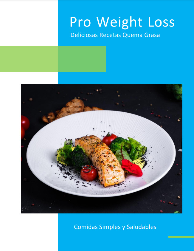 Portada del recetario Pro Weight Loss con deliciosas recetas para quemar grasa a través de comidas simples y saludables / Cover of the Pro Weight Loss cookbook with delicious recipes to burn fat through simple and healthy meals